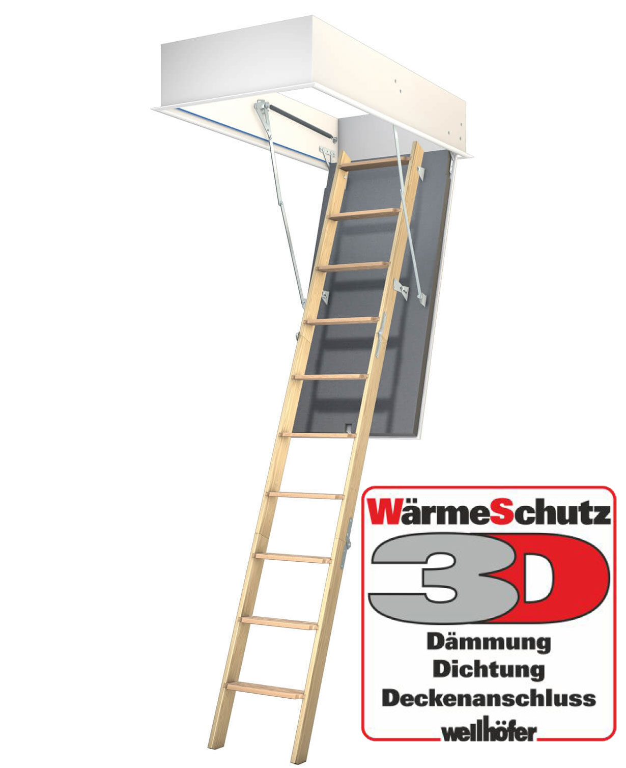 Wellhöfer Bodentreppe Gutholz + 3D Wärmeschutz 248-259 cm 120 x 70